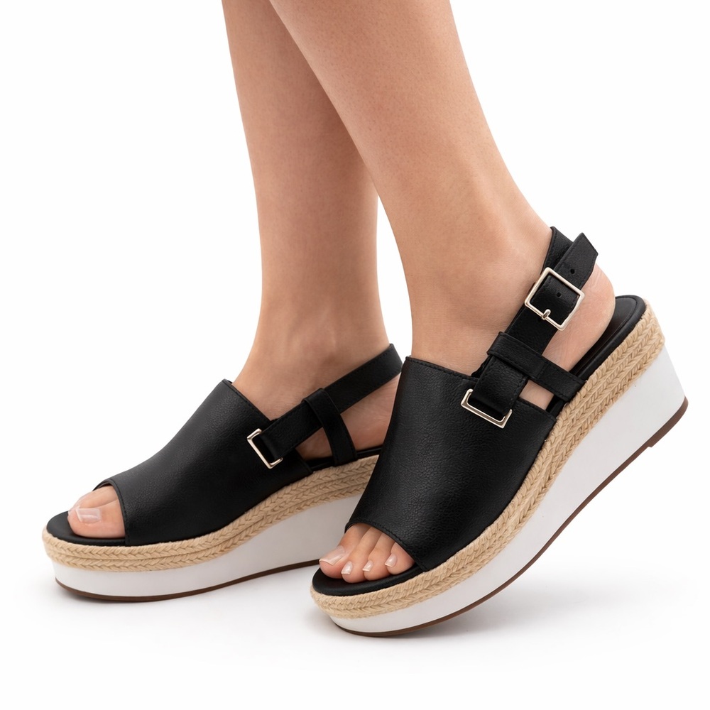 Sole Society Ayelani Boho Black Espadrille Wedge Open Toe Sandals SZ 9M